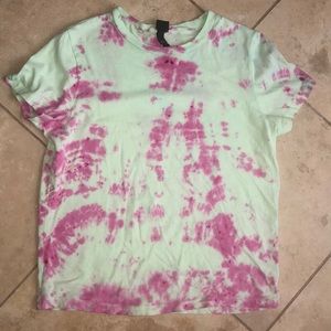 Pink and light green tie die t-shirt; size M